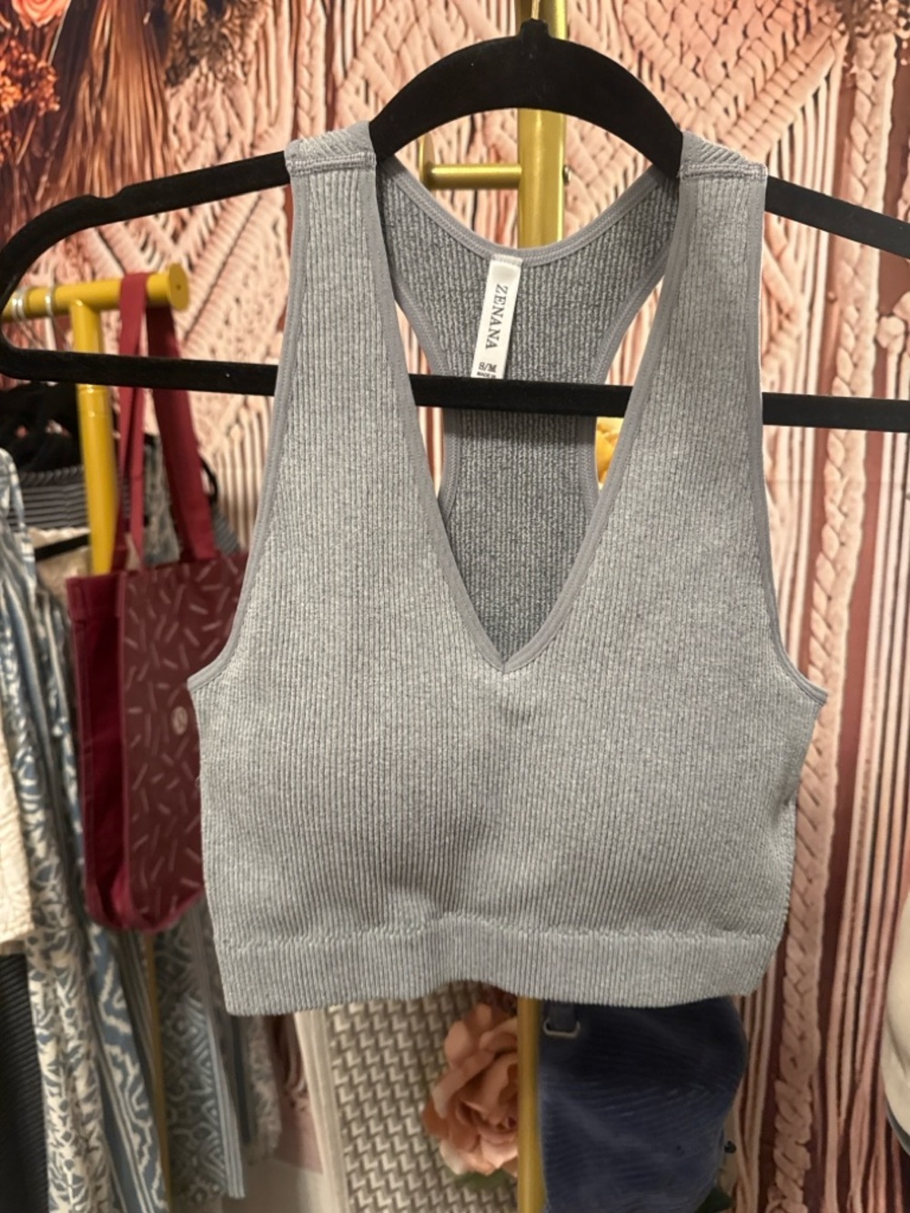 ZENANA Ribbed V-Neck Cropped Tank Top - Light Gray